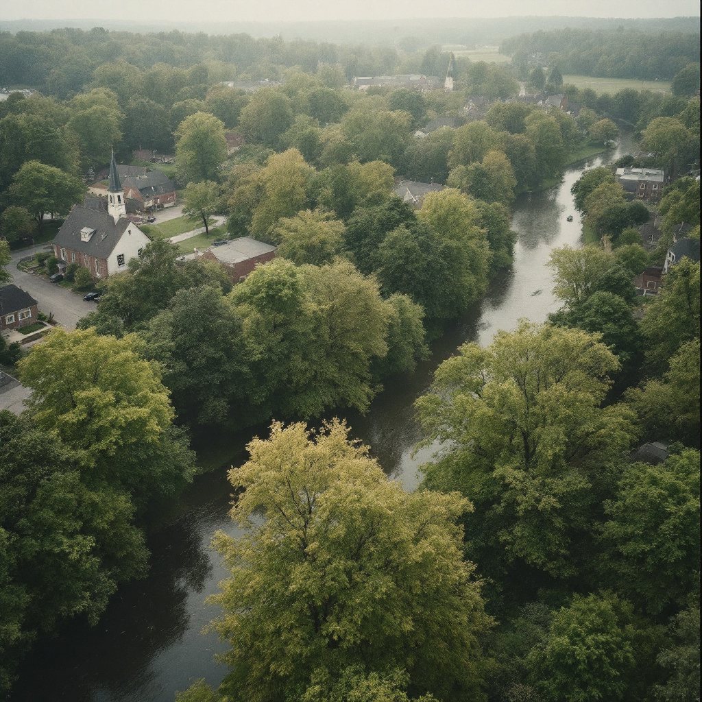 Tree-lined Boone County yards from above